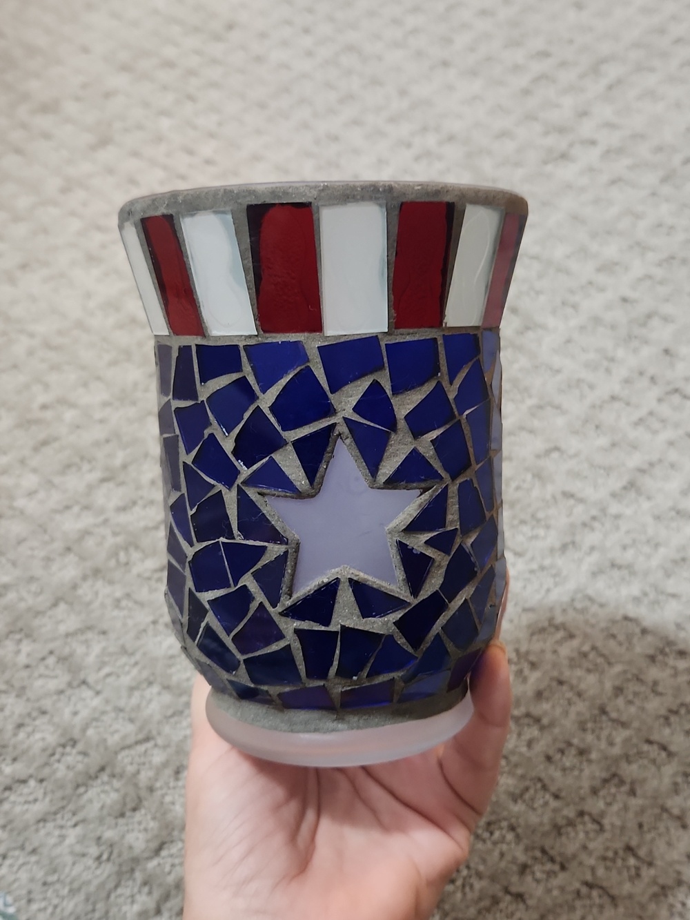 Patriotic Americana Mosaic Glass Votive Holder - Red, White & Blue - Picture 10 of 10